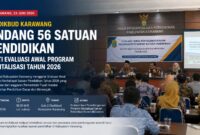 Sebanyak 56 satuan pendidikan di Kabupaten Karawang mengikuti Evaluasi Awal Program Revitalisasi Satuan Pendidikan Tahun 2026 yang digelar Dinas Pendidikan dan Kebudayaan Kabupaten Karawang.