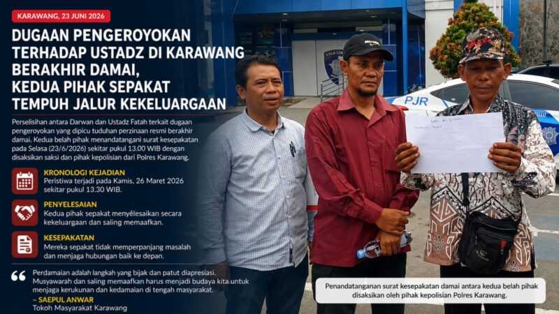 Perselisihan yang melibatkan Darwan dan Ustadz Fatah di Kabupaten Karawang akhirnya berakhir damai. 