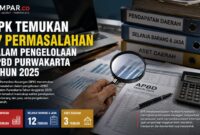 BPK menemukan 17 permasalahan dalam pengelolaan APBD Kabupaten Purwakarta Tahun Anggaran 2025. Temuan tersebut mencakup sektor pendapatan, belanja barang dan jasa, serta pengelolaan aset daerah.
