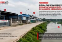 Diduga Tak Sesuai Peruntukan. Sejumlah bangunan permanen dan aktivitas usaha tampak berdiri di kawasan sempadan Kali Malang, Kabupaten Karawang.