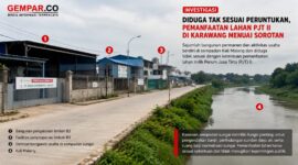 Diduga Tak Sesuai Peruntukan. Sejumlah bangunan permanen dan aktivitas usaha tampak berdiri di kawasan sempadan Kali Malang, Kabupaten Karawang.