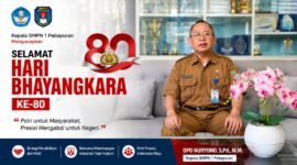 Kepala SMPN 1 Pebayuran, Opo Nuryono, menyampaikan ucapan selamat Hari Bhayangkara ke-80 kepada seluruh jajaran Polri.