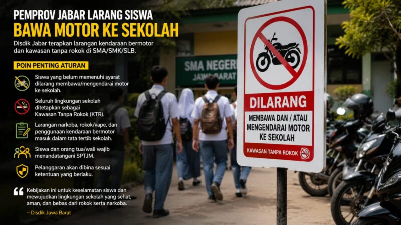 Pemprov Jawa Barat resmi melarang siswa SMA, SMK, dan SLB yang belum memenuhi syarat berkendara membawa kendaraan bermotor ke sekolah.