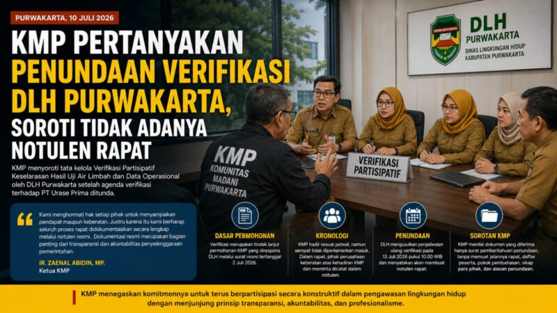 Komunitas Madani Purwakarta (KMP) menilai proses Verifikasi Partisipatif yang diselenggarakan DLH Kabupaten Purwakarta perlu didukung prosedur yang jelas, transparan, dan terdokumentasi secara resmi.