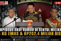 Jampidsus Febrie Adriansyah mengakui rumah di Sentul yang digeledah penyidik adalah miliknya. Dari lokasi tersebut, polisi menyita 74 kilogram emas batangan dan uang senilai sekitar Rp282,4 miliar.