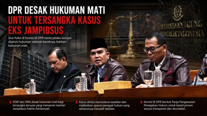 Dua fraksi di Komisi III DPR RI mendesak hukuman seberat-beratnya, termasuk hukuman mati, bagi tersangka kasus dugaan korupsi yang menyeret mantan Jampidsus.