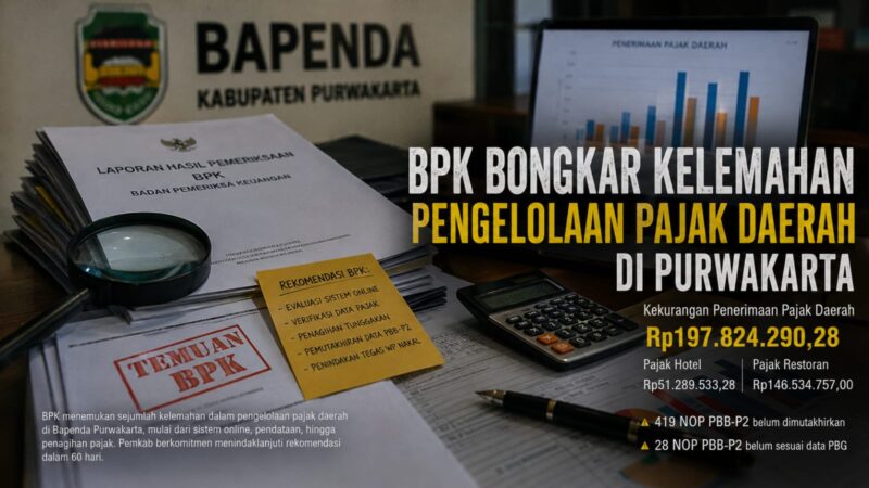 BPK mengungkap sejumlah kelemahan dalam pengelolaan pajak daerah di Kabupaten Purwakarta. 