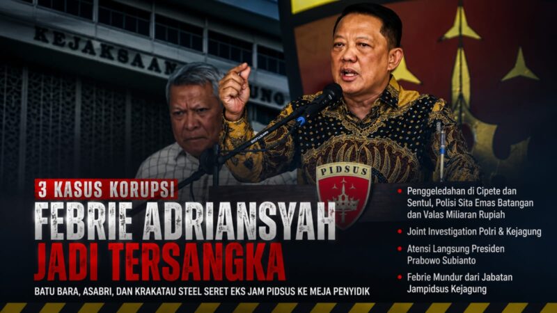 Tiga perkara dugaan korupsi menyeret mantan Jampidsus Febrie Adriansyah ke meja penyidikan.
