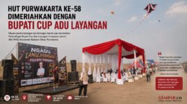 Semarak HUT Kabupaten Purwakarta ke-58 semakin terasa dengan digelarnya Bupati Cup Adu Layangan di kawasan industri JISC/MOS, Babakan Cikao.