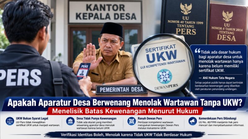 Ilustrasi: Aparatur desa tidak memiliki kewenangan untuk menilai kompetensi wartawan berdasarkan kepemilikan Sertifikat Uji Kompetensi Wartawan (UKW).