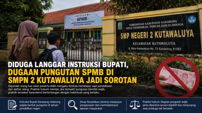 Diduga Langgar Instruksi Bupati. Dugaan pungutan dalam pelaksanaan SPMB di SMPN 2 Kutawaluya menjadi sorotan publik setelah muncul pengakuan sejumlah orang tua dan alumni terkait adanya pembayaran saat proses administrasi. 