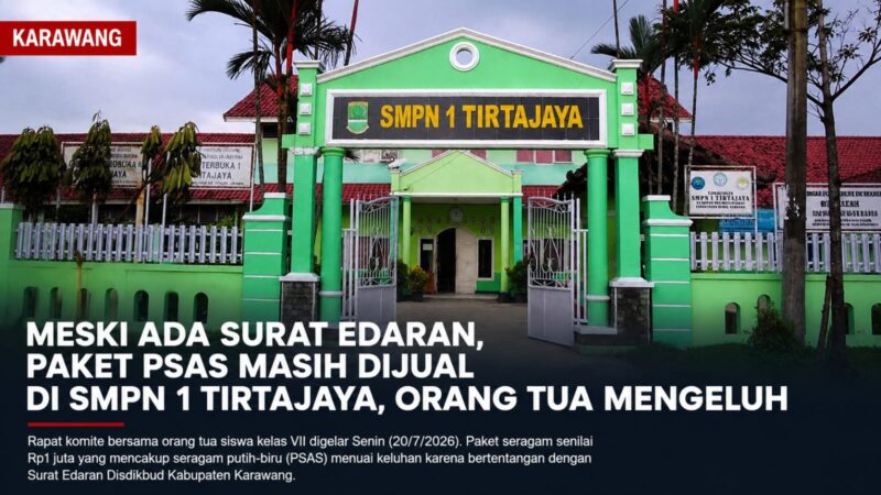 Paket seragam senilai Rp1 juta di SMPN 1 Tirtajaya menuai keluhan sejumlah orang tua siswa. 