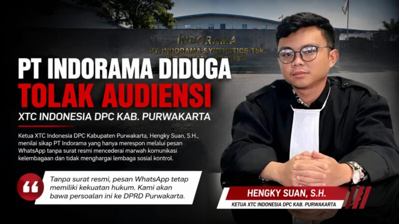Ketua XTC Indonesia DPC Kabupaten Purwakarta, Hengky Suan, S.H., menyayangkan respons perusahaan yang disebut hanya disampaikan melalui pesan WhatsApp tanpa surat resmi.