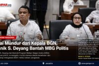 Nanik S. Deyang resmi mengundurkan diri dari jabatan Kepala Badan Gizi Nasional (BGN) dengan alasan kesehatan. 