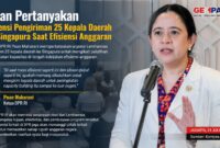 Puan Maharani mempertanyakan urgensi pengiriman 25 kepala daerah ke Singapura untuk program capacity building di tengah kebijakan penghematan anggaran.