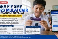 Dana PIP SMP 2026 di Kecamatan Tirtajaya mulai disalurkan secara bertahap. Ratusan siswa dari empat SMP tercatat masuk dalam daftar penerima bantuan Program Indonesia Pintar (PIP).