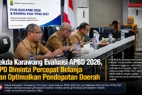Sekda Kabupaten Karawang memimpin rapat evaluasi APBD 2026 dan pembahasan Ranwal KUA-PPAS 2027.
