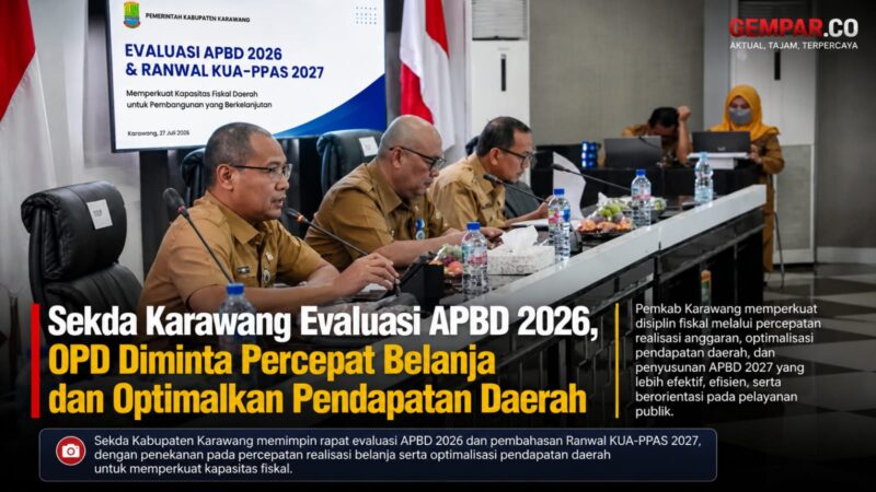 Sekda Kabupaten Karawang memimpin rapat evaluasi APBD 2026 dan pembahasan Ranwal KUA-PPAS 2027.