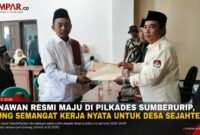 Gunawan resmi menyerahkan berkas pendaftaran sebagai bakal calon Kepala Desa Sumberurip periode 2026–2034 kepada Panitia Pilkades, Selasa (4/8/2026).
