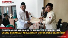 Gunawan resmi menyerahkan berkas pendaftaran sebagai bakal calon Kepala Desa Sumberurip periode 2026–2034 kepada Panitia Pilkades, Selasa (4/8/2026).