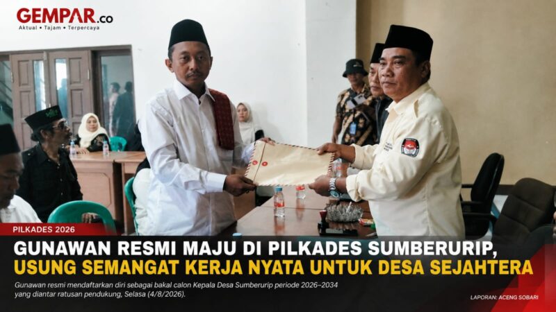Gunawan resmi menyerahkan berkas pendaftaran sebagai bakal calon Kepala Desa Sumberurip periode 2026–2034 kepada Panitia Pilkades, Selasa (4/8/2026).