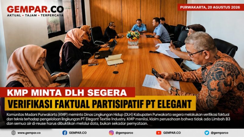 Komunitas Madani Purwakarta (KMP) meminta DLH Kabupaten Purwakarta melakukan verifikasi faktual dan teknis terhadap pengelolaan lingkungan PT Elegant Textile Industry.