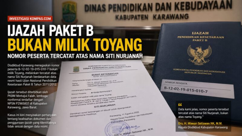 Disdikbud Karawang menegaskan nomor peserta Paket B tersebut tercatat atas nama Siti Nurjanah, bukan Toyang.