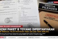 Dokumen PKBM Minhajul Falah menyatakan ijazah Paket B atas nama Toyang tidak sah dan tidak berlaku. Panitia Pilkades Karangsegar disebut telah melakukan verifikasi terkait dokumen tersebut.