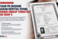 Putusan PN Cikarang menyatakan sejumlah dokumen identitas dan pendidikan atas nama Toyang merupakan satu orang yang sama.