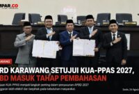 DPRD Kabupaten Karawang menyetujui KUA-PPAS Tahun Anggaran 2027 dalam rapat paripurna, Senin (24/8/2026). Persetujuan ini menjadi tahapan menuju pembahasan APBD 2027.