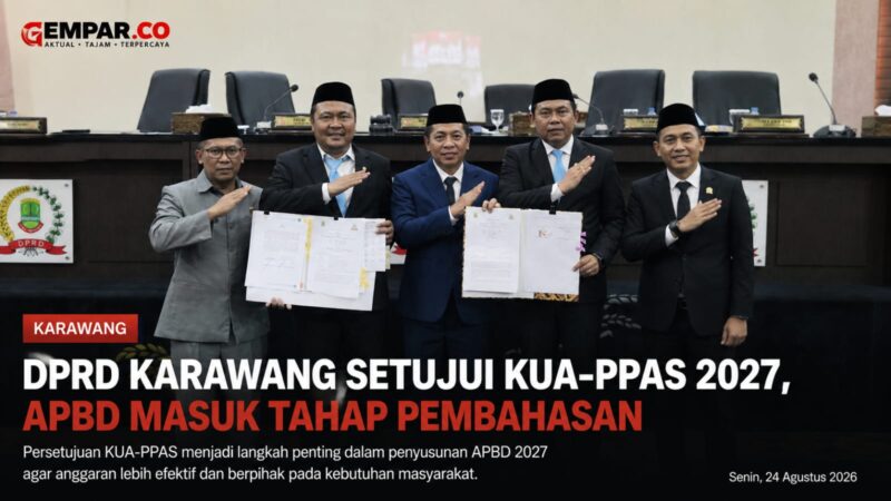 DPRD Kabupaten Karawang menyetujui KUA-PPAS Tahun Anggaran 2027 dalam rapat paripurna, Senin (24/8/2026). Persetujuan ini menjadi tahapan menuju pembahasan APBD 2027.