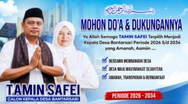 Calon Kepala Desa Bantarsari, Kecamatan Pebayuran, Kabupaten Bekasi, Tamin Safei mengusung visi “Bersama Membangun Desa, Mewujudkan Desa Maju dan Masyarakat Sejahtera” pada Pilkades Bantarsari 2026–2034.
