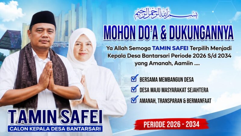 Calon Kepala Desa Bantarsari, Kecamatan Pebayuran, Kabupaten Bekasi, Tamin Safei mengusung visi “Bersama Membangun Desa, Mewujudkan Desa Maju dan Masyarakat Sejahtera” pada Pilkades Bantarsari 2026–2034.