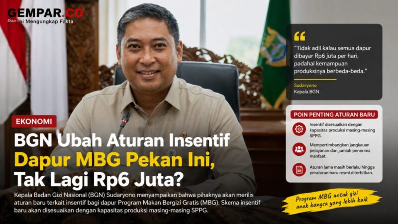 Badan Gizi Nasional (BGN) segera menerapkan skema baru insentif bagi Sentra Pelayanan Pemenuhan Gizi (SPPG) Program Makan Bergizi Gratis (MBG). 