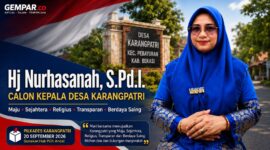 Hj. Nurhasanah, S.Pd.I. — membawa semangat perubahan menuju Karangpatri yang maju, sejahtera, religius, transparan, dan berdaya saing.