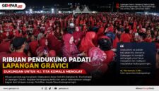 Ribuan pendukung menghadiri Silaturahmi Akbar SAHATI di Lapangan Gravici, Desa Kedungwaringin, Kabupaten Bekasi, Sabtu (5/9/2026) malam, sebagai bagian dari rangkaian menjelang Pemilihan Kepala Desa Kedungwaringin.