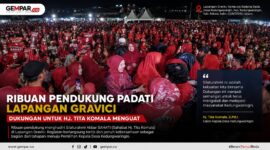 Ribuan pendukung menghadiri Silaturahmi Akbar SAHATI di Lapangan Gravici, Desa Kedungwaringin, Kabupaten Bekasi, Sabtu (5/9/2026) malam, sebagai bagian dari rangkaian menjelang Pemilihan Kepala Desa Kedungwaringin.