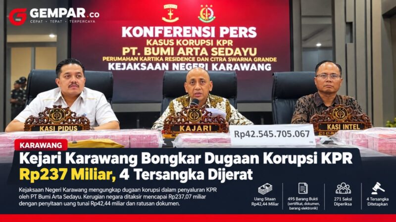 Kejari Karawang membongkar dugaan korupsi KPR PT Bumi Artha Sedayu (BAS) dengan potensi kerugian negara mencapai Rp237 miliar.