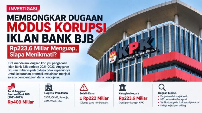 Caption:
KPK mendalami dugaan penyimpangan anggaran iklan Bank BJB 2021–2023 serta aliran dana nonbujeter yang mencapai ratusan miliar rupiah.