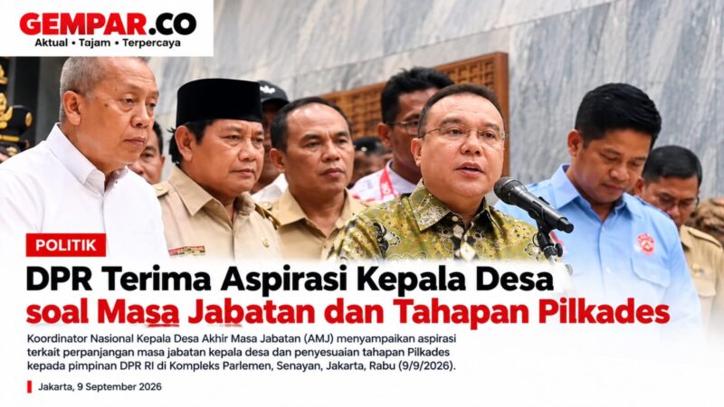 Caption:
Koordinator Nasional Kepala Desa AMJ menyampaikan aspirasi perpanjangan masa jabatan kepala desa kepada Wakil Ketua DPR RI Sufmi Dasco Ahmad di Senayan, Jakarta.