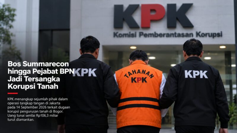 KPK mengusut dugaan suap dalam pengurusan HGB di Kabupaten Bogor, Jawa Barat. Dalam OTT pada Senin malam (14/9/2026), KPK mengamankan Presiden Direktur PT Summarecon Agung Tbk., Adrianto Pitojo Adhi.