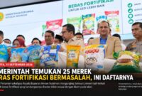Pemeriksaan pemerintah menemukan ketidaksesuaian kandungan pada sejumlah produk beras fortifikasi dengan klaim fortifikasi yang tercantum pada label. Temuan tersebut disampaikan Menteri Pertanian sekaligus Kepala Bapanas Amran Sulaiman di Jakarta, Selasa (15/9/2026).