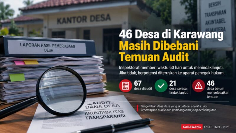 Caption:
Persoalan 46 desa tidak cukup dilihat dari adanya temuan audit. Yang perlu ditelusuri ialah jenis temuan, nilai yang harus dipulihkan, pihak yang bertanggung jawab, serta status tindak lanjut masing-masing desa.