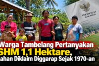 Warga Kampung Pulodamar Bulak, Desa Sukamantri, Kecamatan Tambelang, Kabupaten Bekasi, mempertanyakan status SHM seluas sekitar 1,1 hektare yang mereka klaim telah digarap secara turun-temurun sejak 1970-an. 