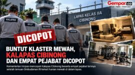 Buntut temuan hunian mewah di Lapas Kelas IIA Cibinong, Kementerian Imipas mencopot Kalapas Wisnu Hani Putranto dan empat pejabat lainnya untuk diperiksa.