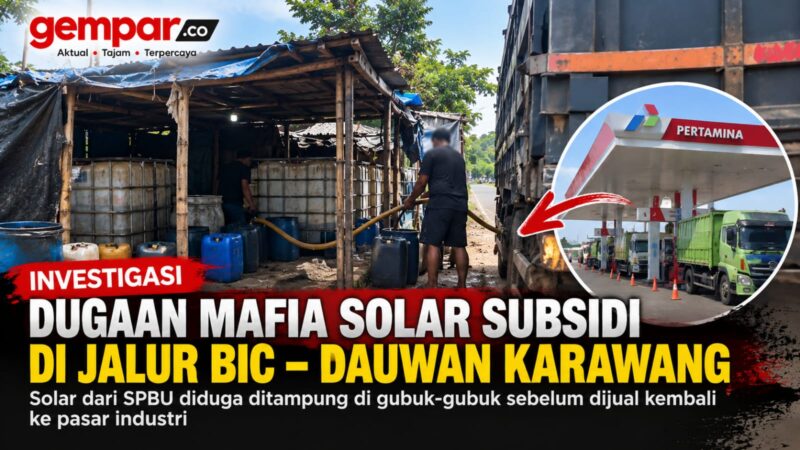 Gubuk yang diduga menjadi titik penampungan sementara solar bersubsidi di jalur BIC–Dawuan, Karawang.