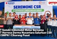 PT Suzuki Indomobil Motor bersama PT Harrosa Darma Nusantara menyalurkan CSR di SMPN 1 Cikarang Pusat.