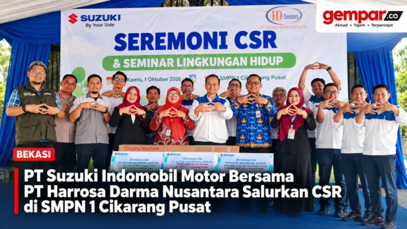 PT Suzuki Indomobil Motor bersama PT Harrosa Darma Nusantara menyalurkan CSR di SMPN 1 Cikarang Pusat.