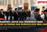 Presiden Prabowo Subianto melantik Nurkholisoh Ibnu Aman dan Luki Alfirman sebagai Wakil Menteri Keuangan di Istana Negara, Jakarta, Kamis (1/10/2026).