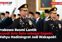 Presiden Prabowo Subianto melantik Suyudi Ario Seto sebagai Kapolri dan Wahyu Hadiningrat sebagai Wakapolri di Istana Negara, Jakarta, Kamis (1/10/2026).